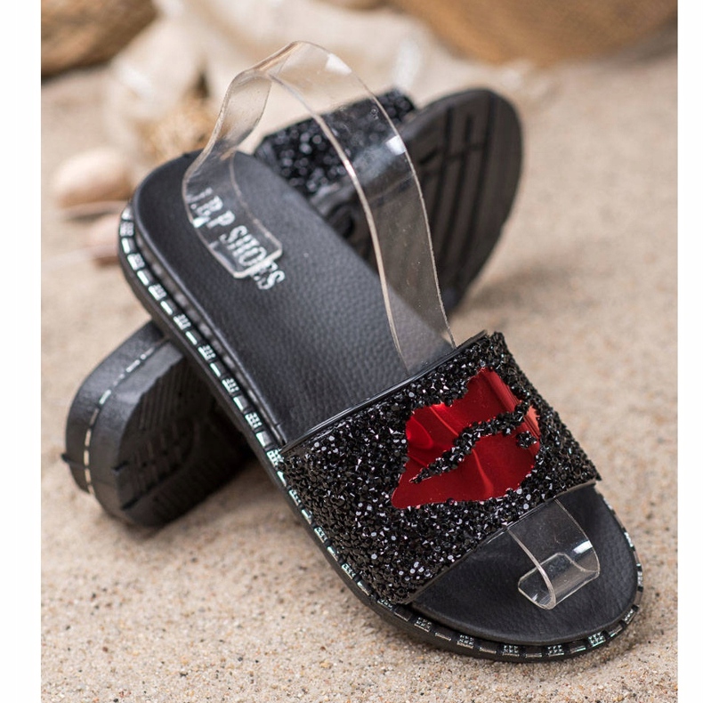 SHELOVET Crne papuče s aplikacijom crno 1