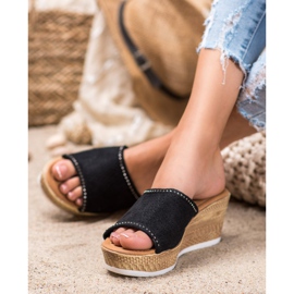 Renda Ažurne papuče na klin crna 1