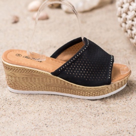 Renda Ažurne papuče na klin crno 2