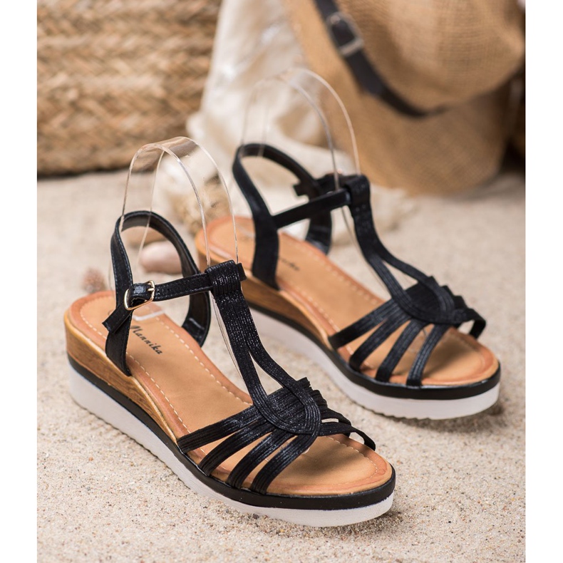 Mannika Udobne sandale na klin crna 1