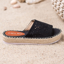 Nio Nio Papuče na platformi od slame crna 1