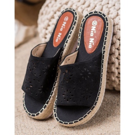 Nio Nio Papuče na platformi od slame crna 2