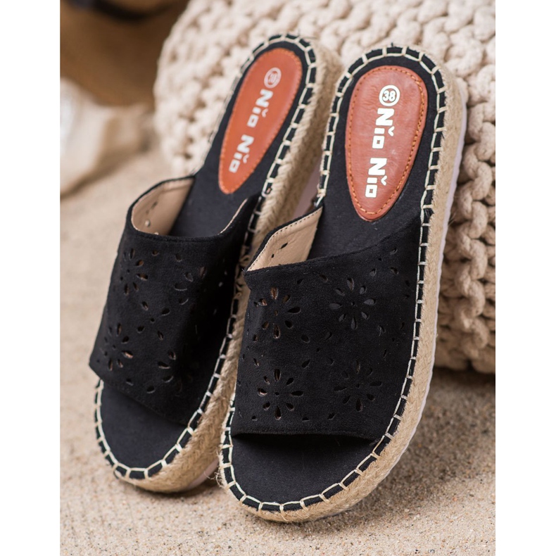 Nio Nio Papuče na platformi od slame crna 2