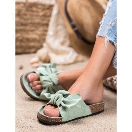 Renda Udobne papuče s mašnom zelena 1