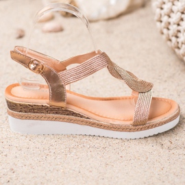 Diamantique Sandale s tekstilom na klin zlatni 2