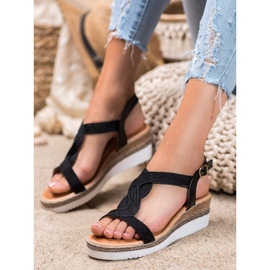 Diamantique Sandale s tekstilom na klin crno 1