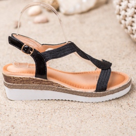 Diamantique Sandale s tekstilom na klin crna 2