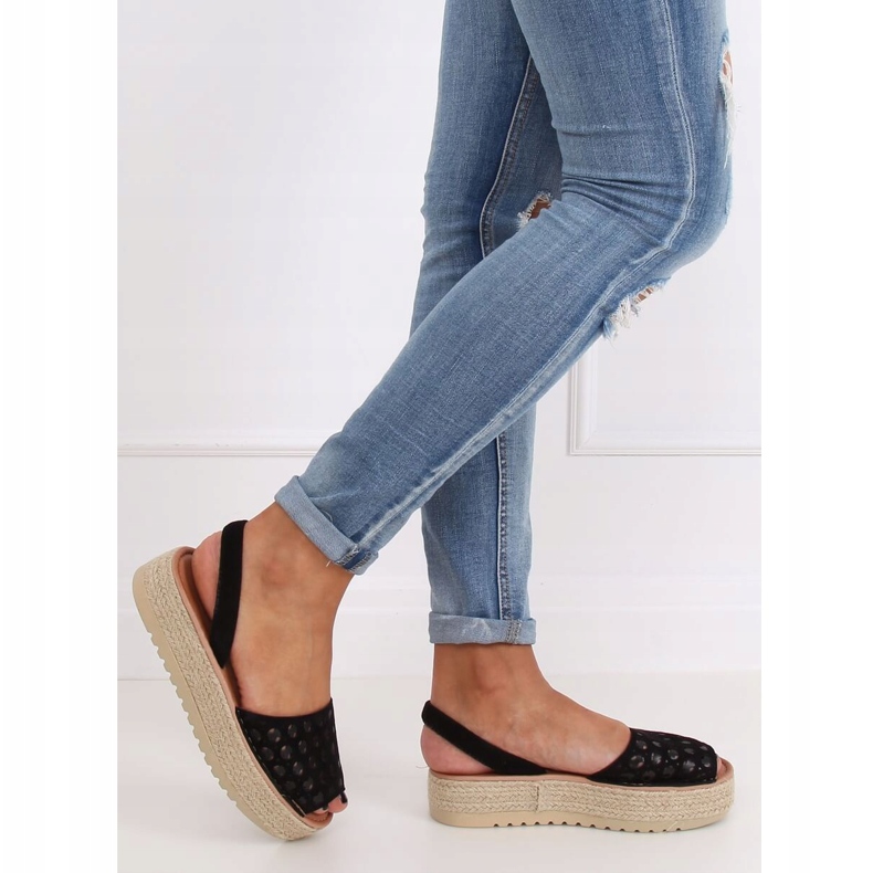 Crne WH931 Crne ažur espadrile sandale crno 2