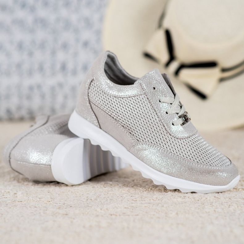 VINCEZA sjajne kožne tenisice siva 1