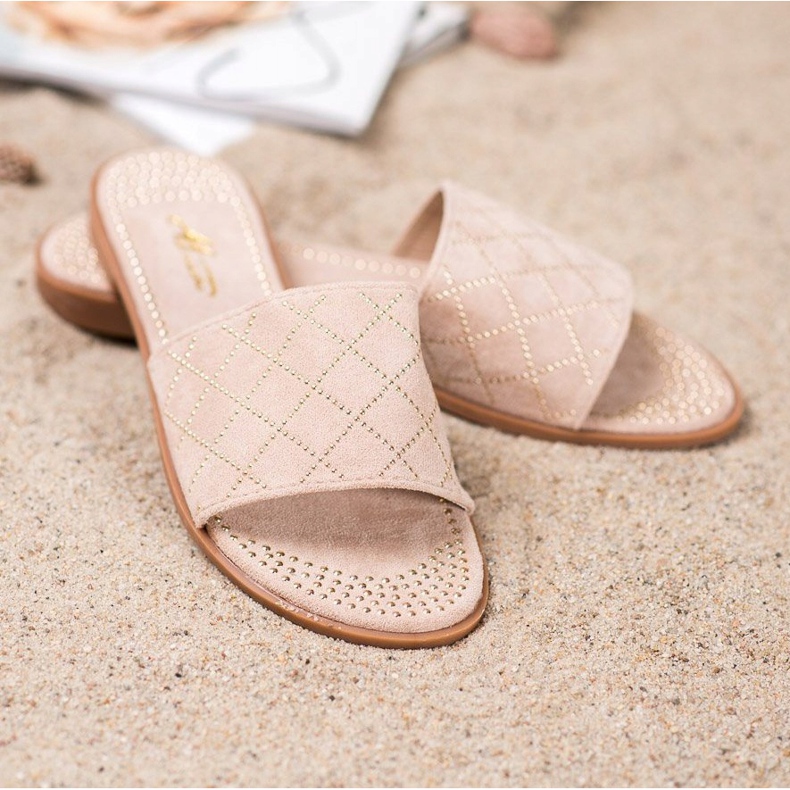 SHELOVET Elegantne papuče od antilopa bež 2