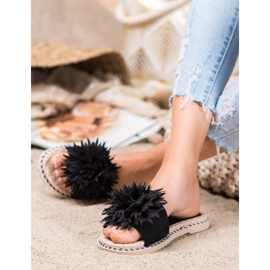 Anesia Paris Elegantne papuče s ukrasom crna 1