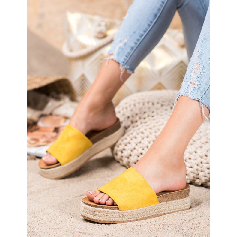 Renda Papuče od antilopa na platformi žuta boja 2