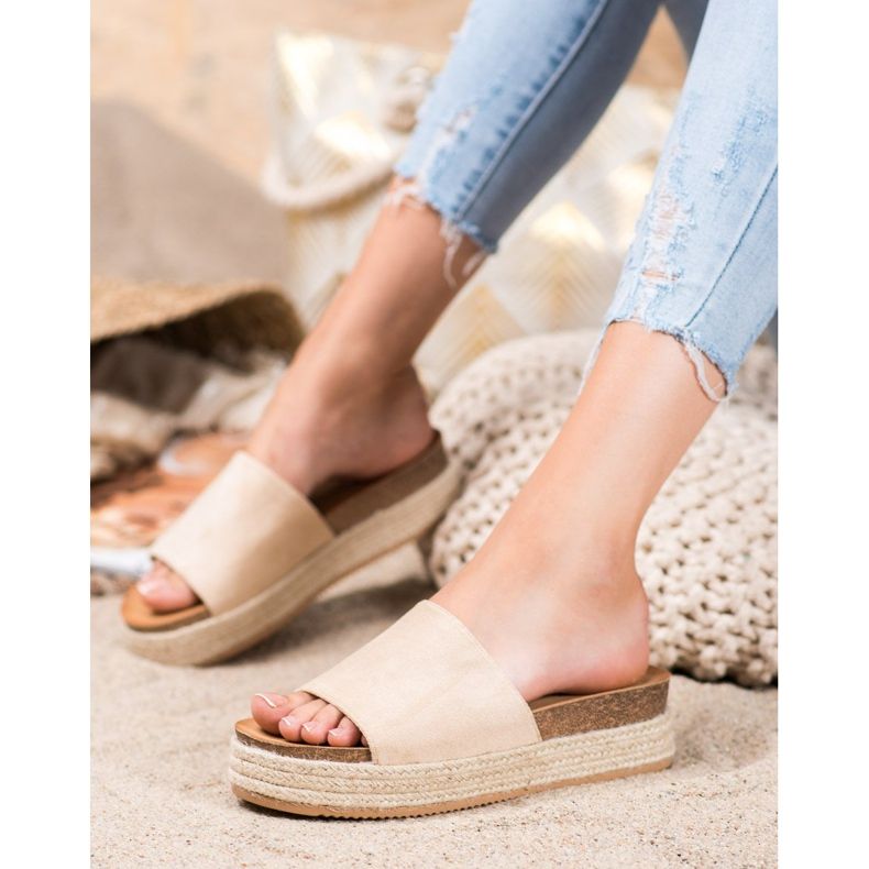 Renda Papuče od antilopa na platformi smeđa 1