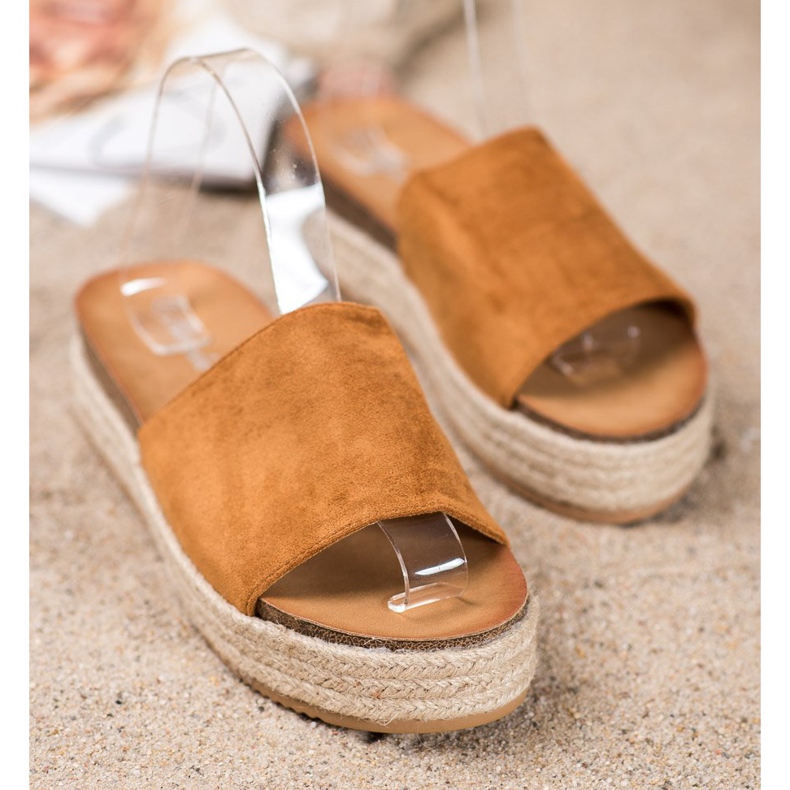 Renda Papuče od antilopa na platformi smeđa 2