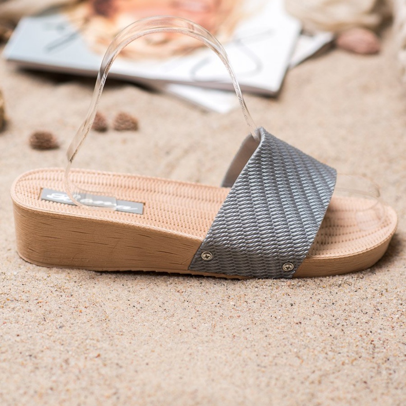 Bona Elegantne papuče na klin siva 2