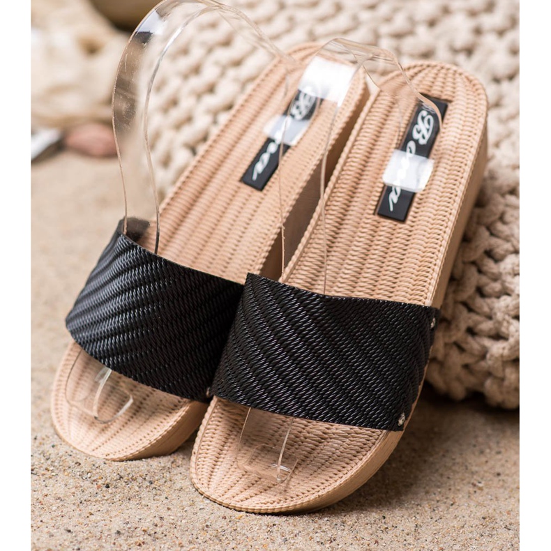 Bona Elegantne papuče na klin crno 2