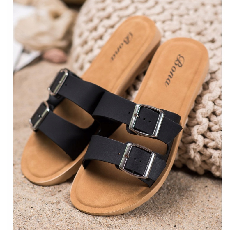 Bona Klasične papuče s kopčom crna 2