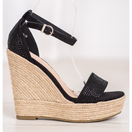 SHELOVET Sandale na klin s kristalima crno 2