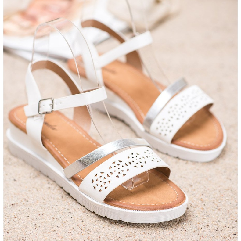 Renda Sandale na klin s eko kožom bijela 1