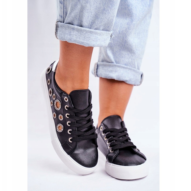 PS1 Ženske tenisice s rupama i kubnim cirkonij crnim Roxasom crna siva 2