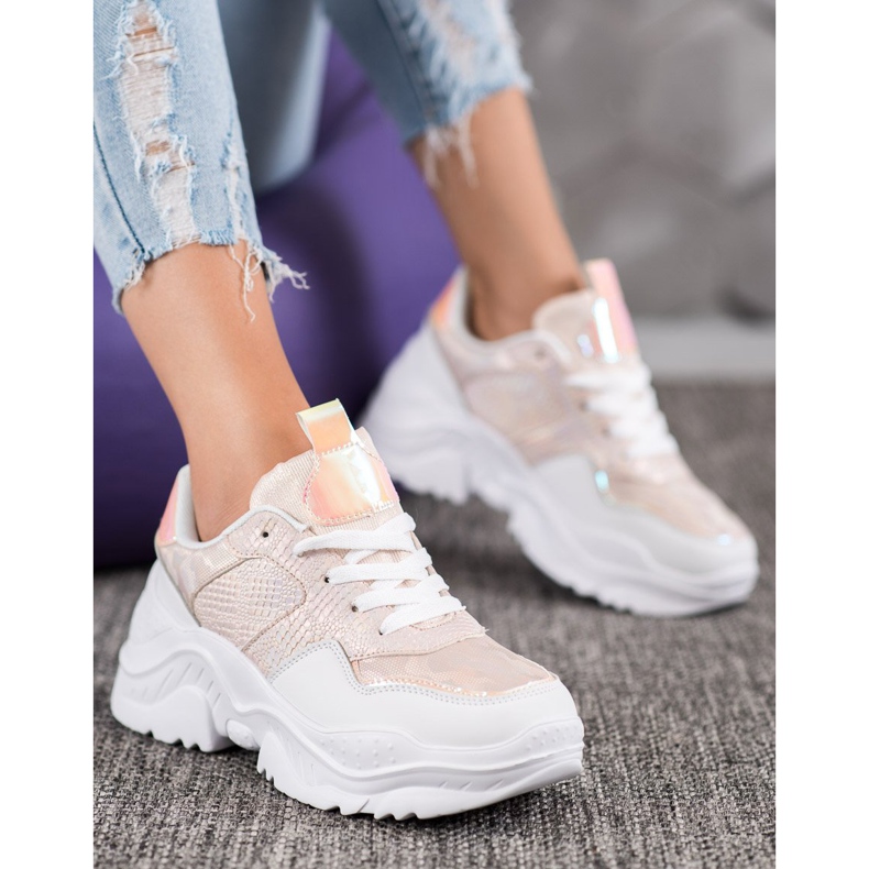 SHELOVET Tenisice od eko kože bijela raznobojna ružičasta 1