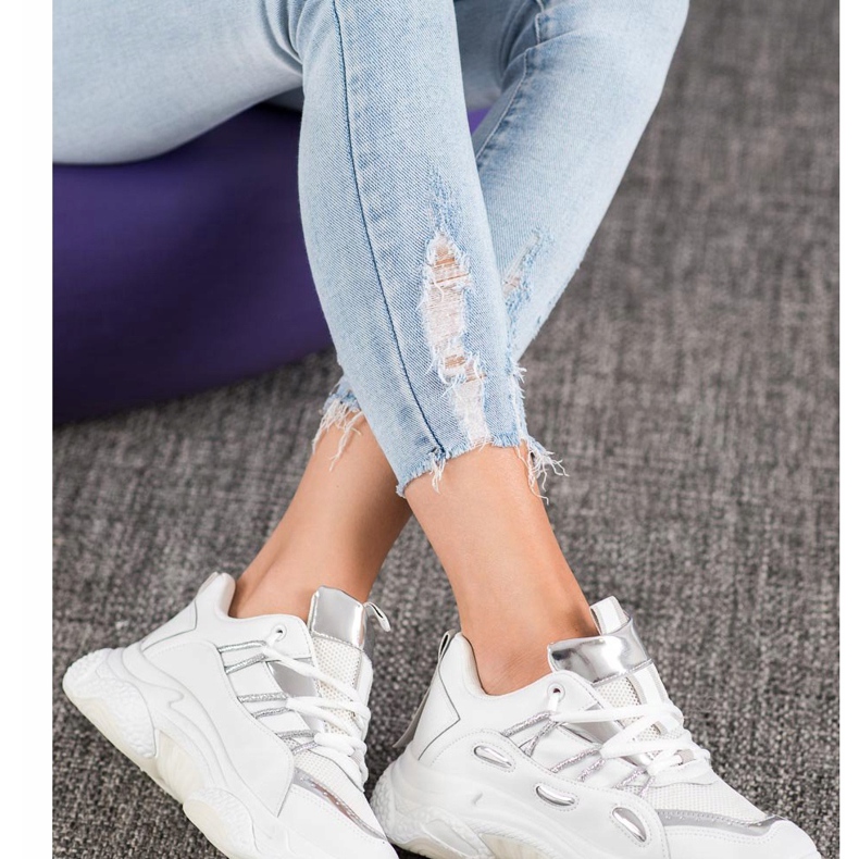 SHELOVET Bijele tenisice od eko kože bijela siva 1