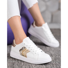 SHELOVET Modne cipele od eko kože bijela žuta boja 2