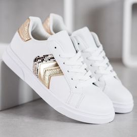 SHELOVET Modne cipele od eko kože bijela žuta boja 1