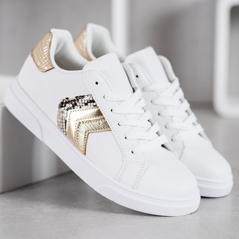 SHELOVET Modne cipele od eko kože bijela žuta boja 1