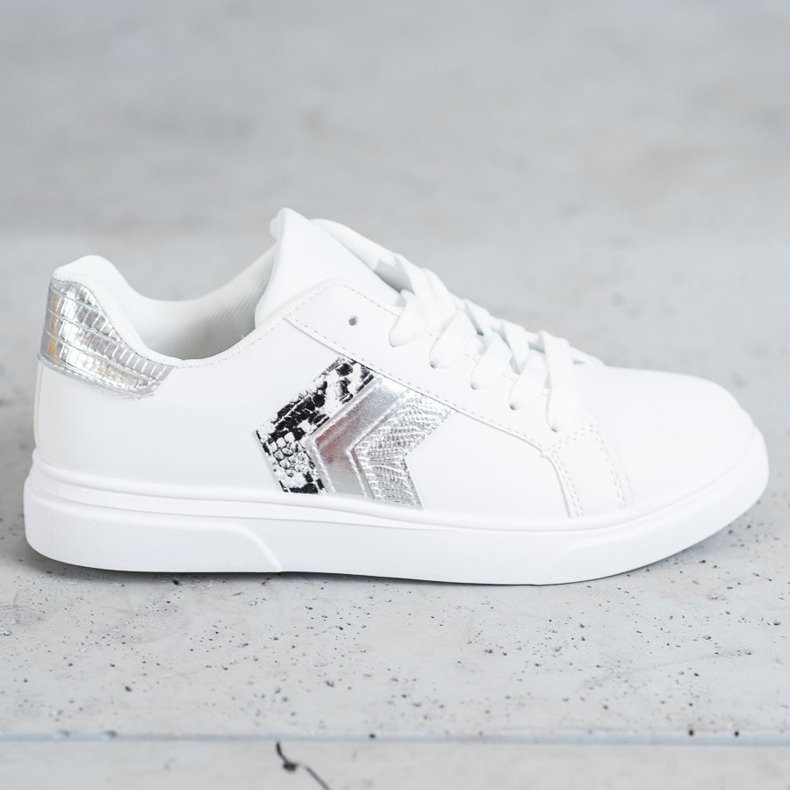 SHELOVET Modne cipele od eko kože bijela siva 2