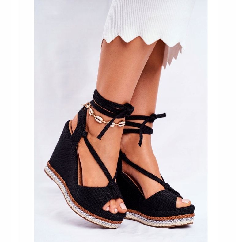 PS1 Ženske sandale na klin vezane crne Sydney crno 1