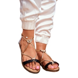 S.Barski Ženske sandale ravne crne i zlatne Barski Samim crno žuta boja 1