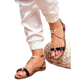 S.Barski Ženske sandale ravne crne i zlatne Barski Samim crna žuta boja 3