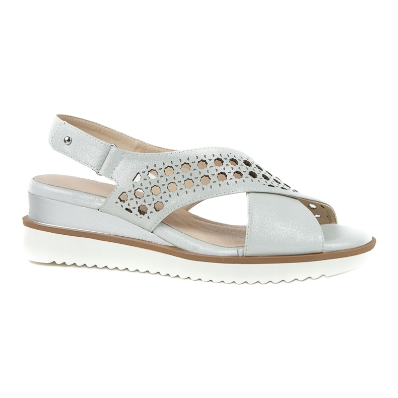 M.Daszyński Srebrne sandale na klin Daszyński 1838 siva 6