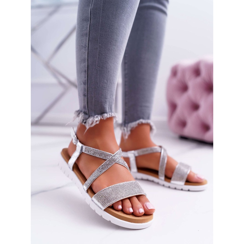 Ženske sandale Lu Boo s kubnim cirkonijem 406-5 srebrna Stella siva 1