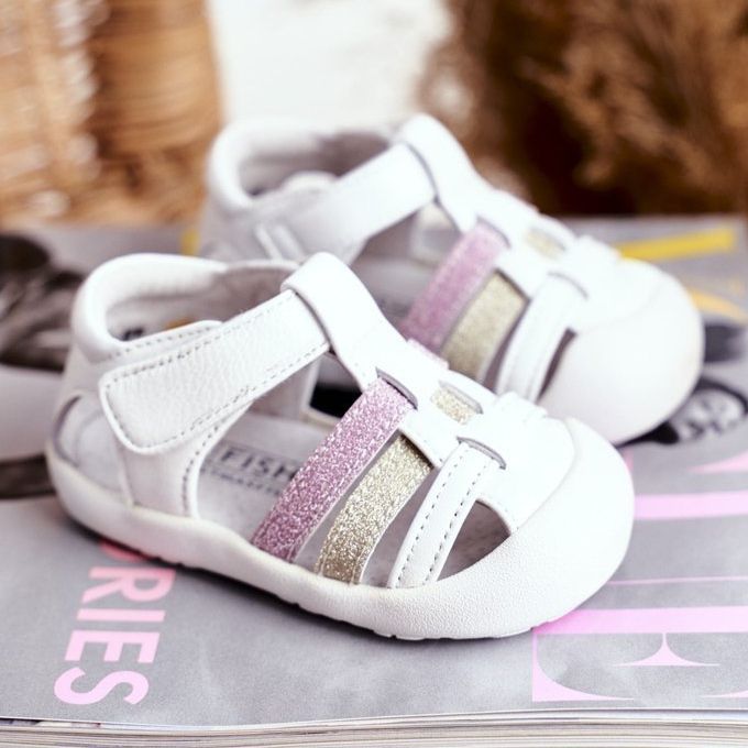 Apawwa Dječje sandale s čičak sjajnim bijelim Ontarioom bijela ružičasta zlatni 1