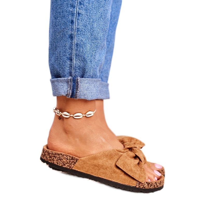 NFR Ženske smeđe papuče s mašnom Wendy Cork smeđa 2