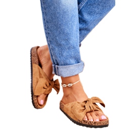 NFR Ženske smeđe papuče s mašnom Wendy Cork smeđa 1