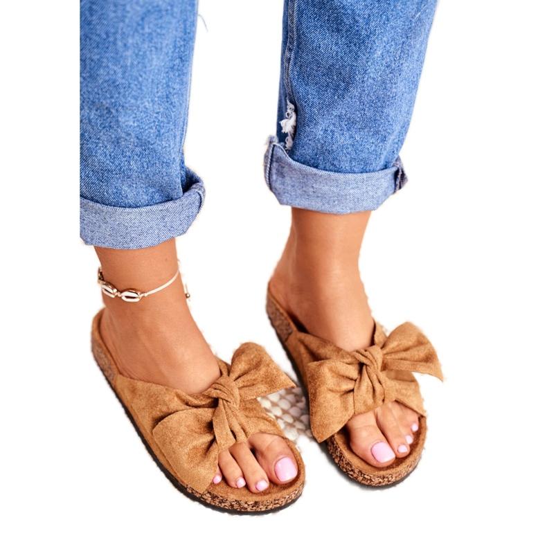 NFR Ženske smeđe papuče s mašnom Wendy Cork smeđa 3