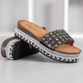 Renda Papuče s ukrasima na platformi crno 1