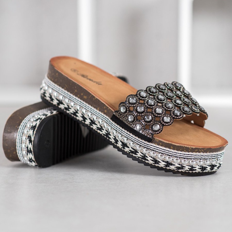 Renda Papuče s ukrasima na platformi crno 1
