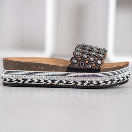 Renda Papuče s ukrasima na platformi crna 2