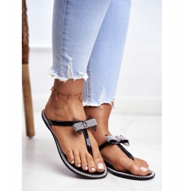 LU BOO Ženske gumene papuče Crni japanke Rhinestones Lou crno 1