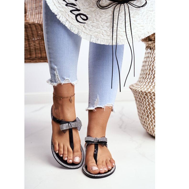 LU BOO Ženske gumene papuče Crni japanke Rhinestones Lou crna 2