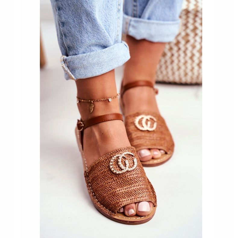 Smeđe ženske ravne sandale Lu Boo pletene Felicia smeđa 2