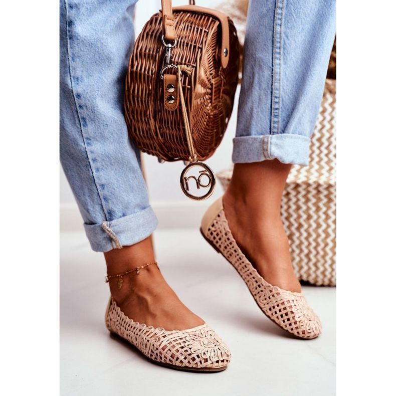 Lu Boo ženske bež ažur balerine s pletenicom 1
