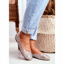 Lu Boo ženske balerinke srebrne ažur pletene nošenje siva 1