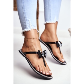 LU BOO Ženske gumene papuče Crne japanke Lissy Rhinestones crna 1