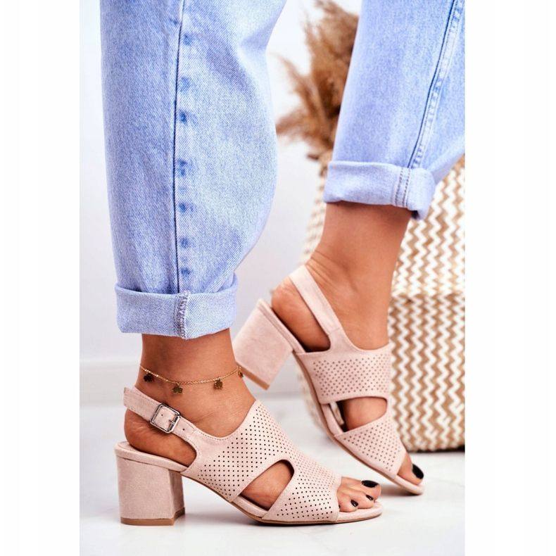 BUGO Ženske sandale na petu Ažur bež boje Valery 1