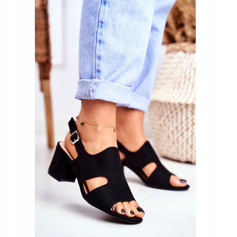 BUGO Ženske sandale na petu Ažur crne boje Valery crno 2